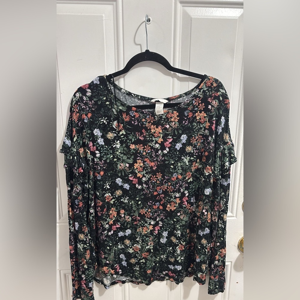 H&M Black Floral Blouse